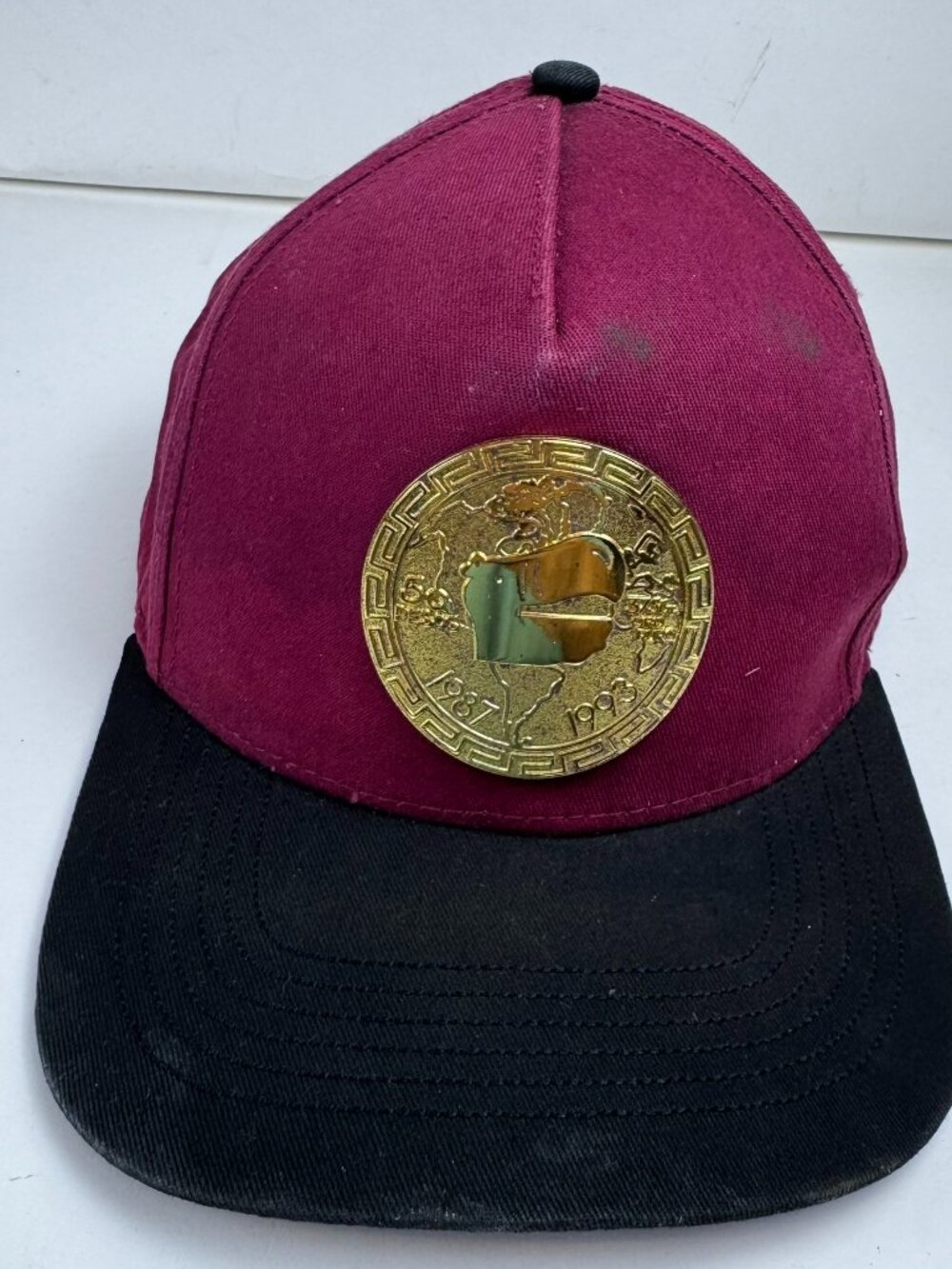 Los Tucanes De Tijuana Snapback Hat JC Maroon Black Gold Plate Cap AS IS Stains